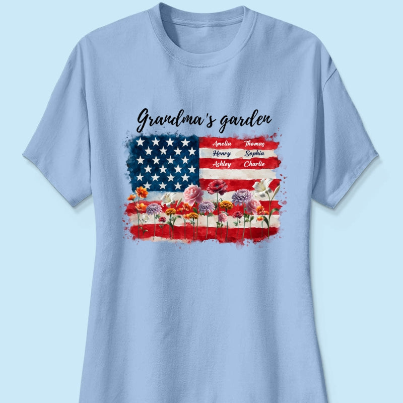 Grandma Garden Nation Flag Floral 4th Of July Personalized Shirt
