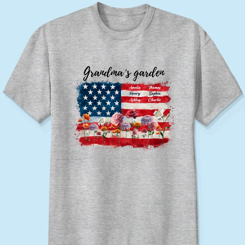 Grandma Garden Nation Flag Floral 4th Of July Personalized Shirt