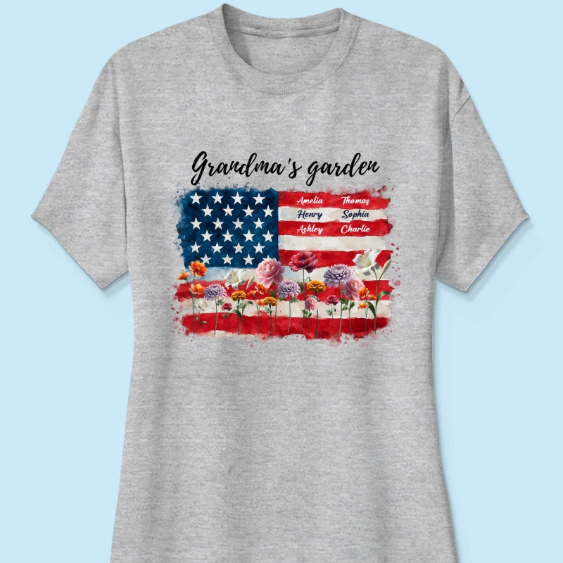 Grandma Garden Nation Flag Floral 4th Of July Personalized Shirt