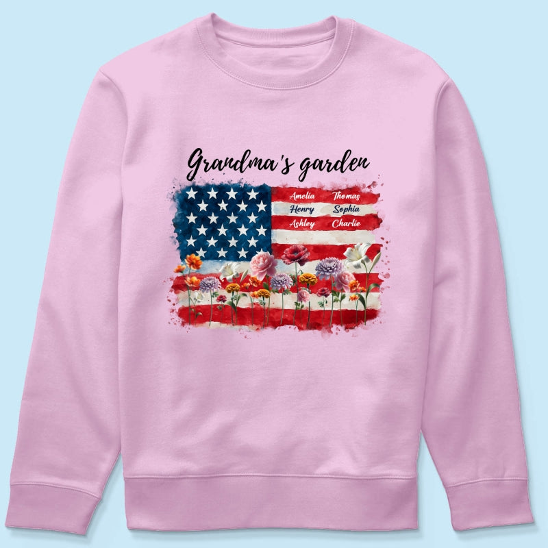 Grandma Garden Nation Flag Floral 4th Of July Personalized Shirt
