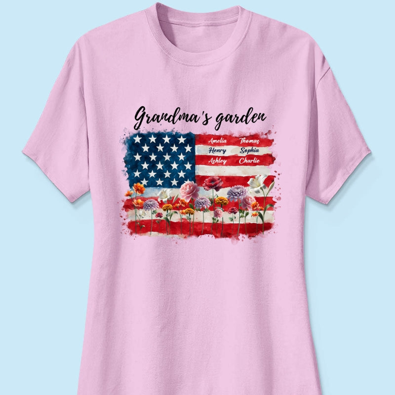 Grandma Garden Nation Flag Floral 4th Of July Personalized Shirt