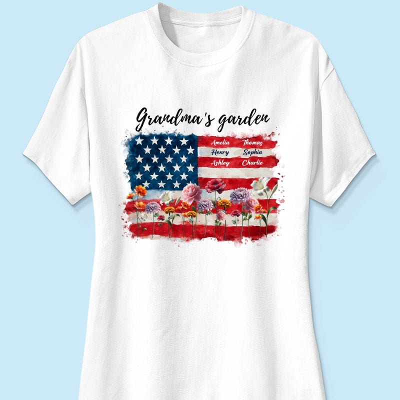 Grandma Garden Nation Flag Floral 4th Of July Personalized Shirt