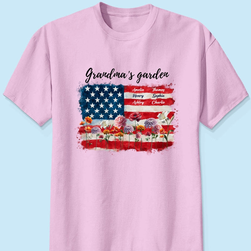 Grandma Garden Nation Flag Floral 4th Of July Personalized Shirt