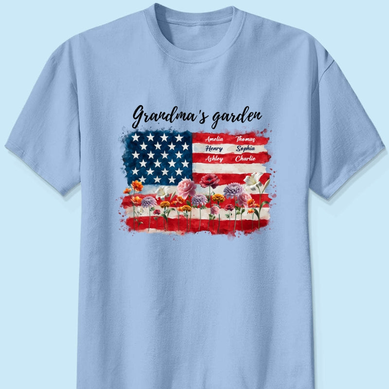 Grandma Garden Nation Flag Floral 4th Of July Personalized Shirt