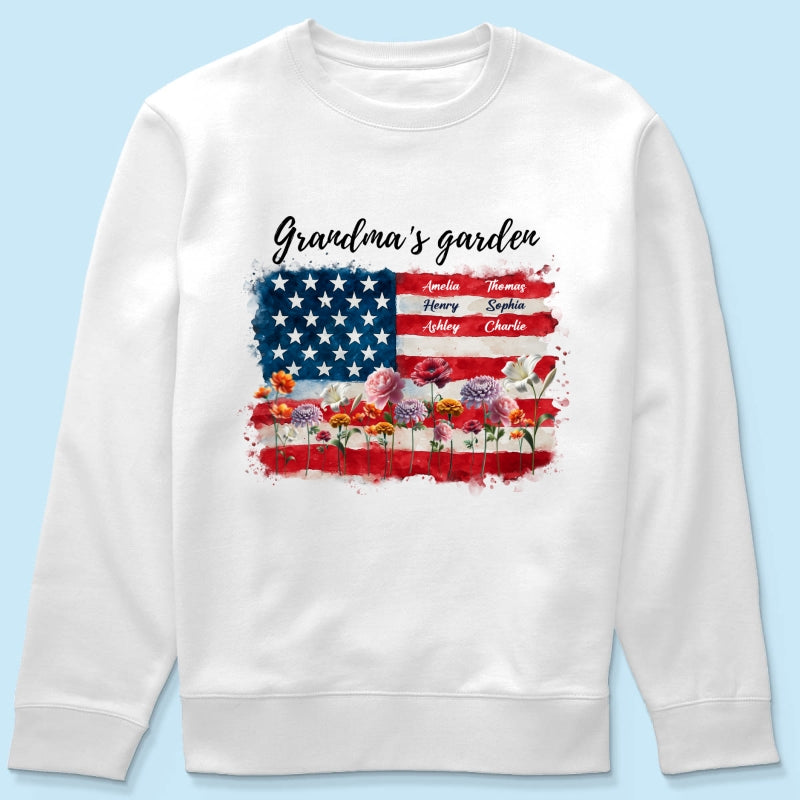 Grandma Garden Nation Flag Floral 4th Of July Personalized Shirt
