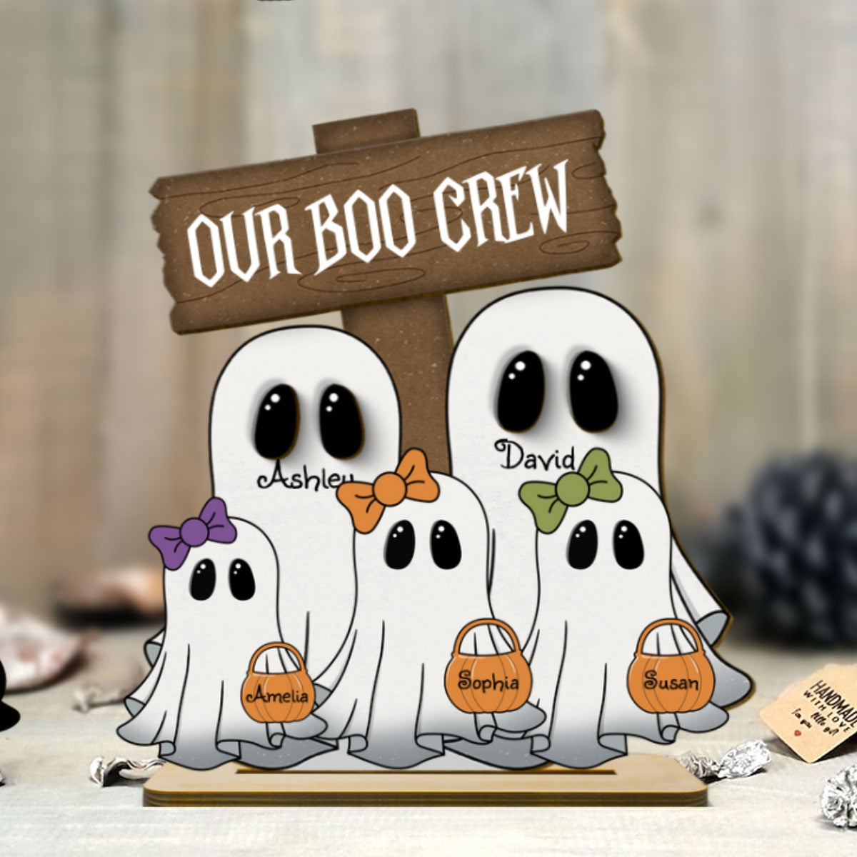 Grandma Family Boo Crew Personalized 2-Layer Standing Wooden Plaque, Halloween Decor