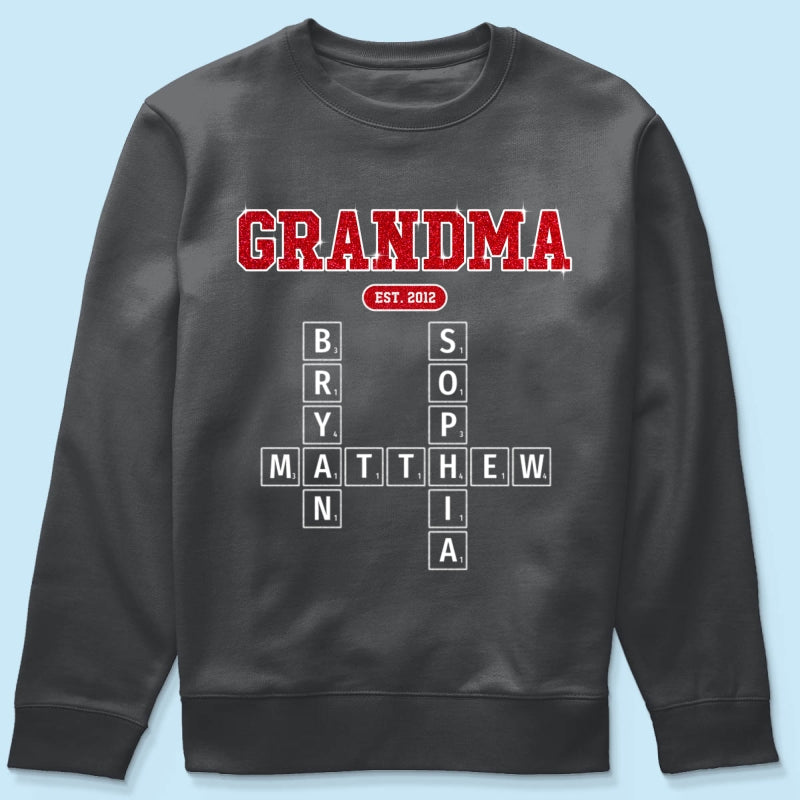 Grandma Est. Pink Crossword Art Puzzle Unique Gift For Grandma Mom Personalized Shirt