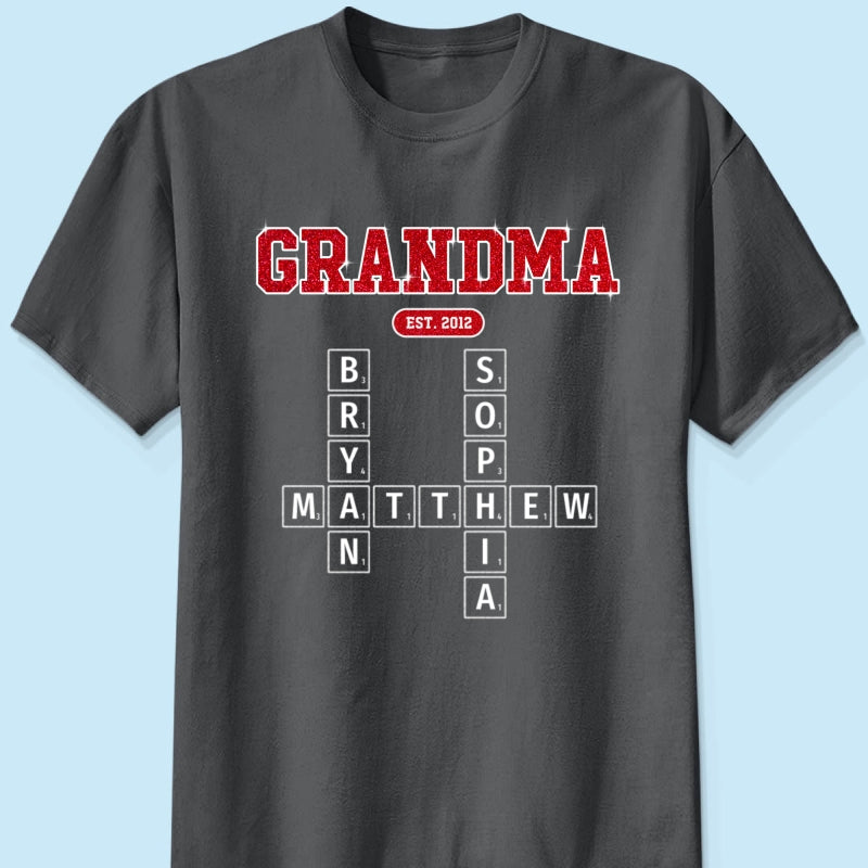 Grandma Est. Pink Crossword Art Puzzle Unique Gift For Grandma Mom Personalized Shirt