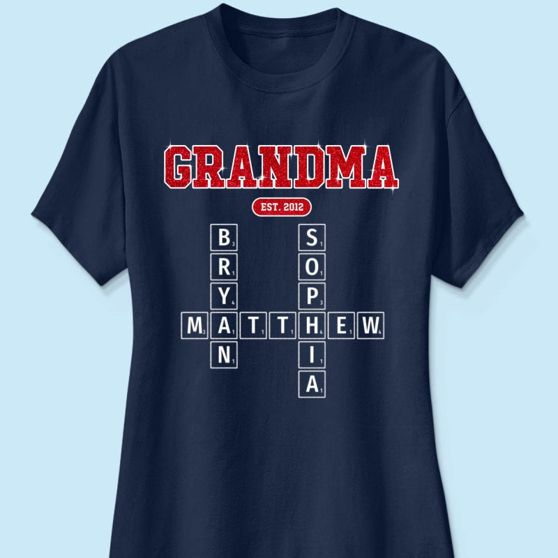 Grandma Est. Pink Crossword Art Puzzle Unique Gift For Grandma Mom Personalized Shirt