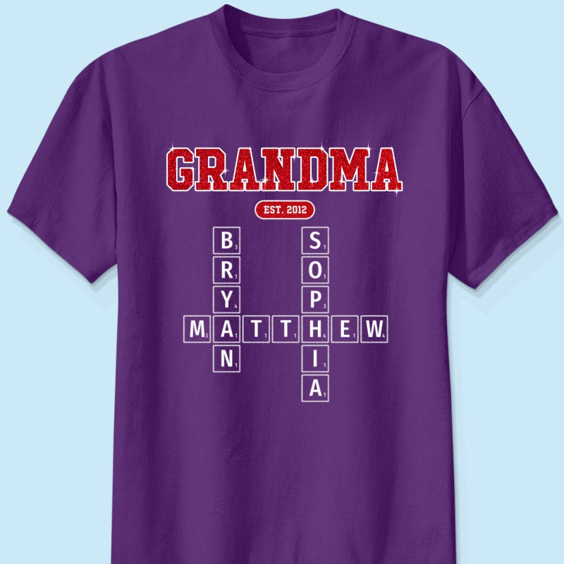 Grandma Est. Pink Crossword Art Puzzle Unique Gift For Grandma Mom Personalized Shirt