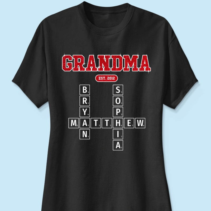 Grandma Est. Pink Crossword Art Puzzle Unique Gift For Grandma Mom Personalized Shirt
