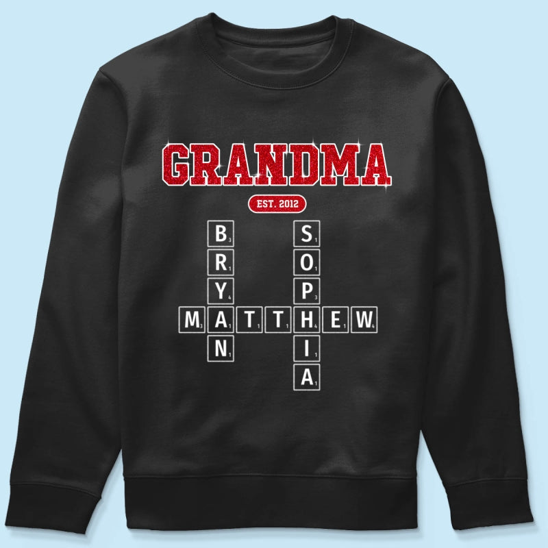 Grandma Est. Pink Crossword Art Puzzle Unique Gift For Grandma Mom Personalized Shirt