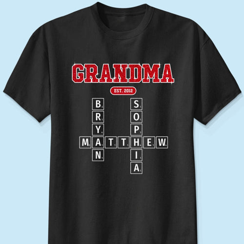 Grandma Est. Pink Crossword Art Puzzle Unique Gift For Grandma Mom Personalized Shirt