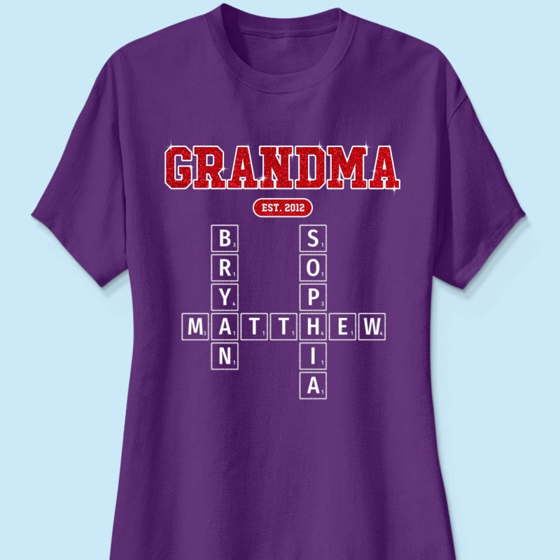Grandma Est. Pink Crossword Art Puzzle Unique Gift For Grandma Mom Personalized Shirt