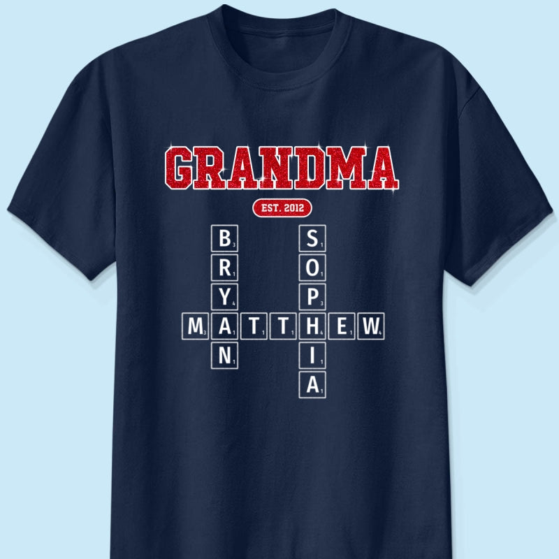 Grandma Est. Pink Crossword Art Puzzle Unique Gift For Grandma Mom Personalized Shirt