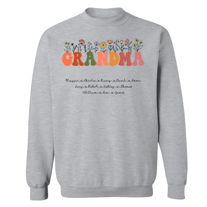 Grandma Floral Summer Vibe Grandkids Name Personalized Shirt