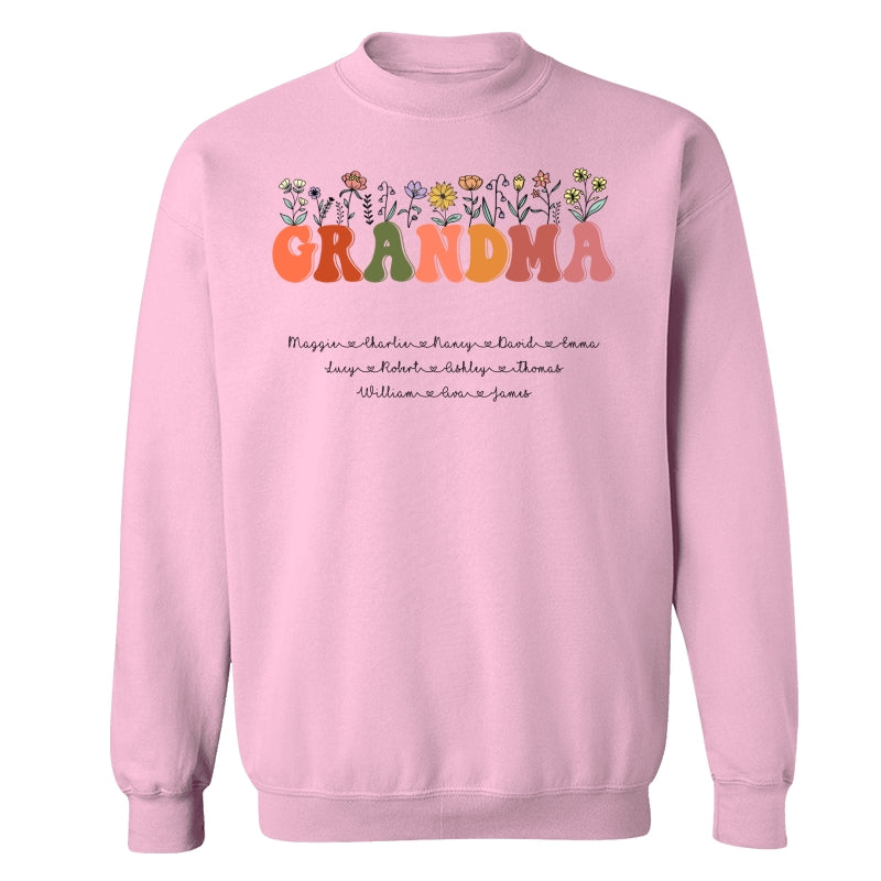 Grandma Floral Summer Vibe Grandkids Name Personalized Shirt