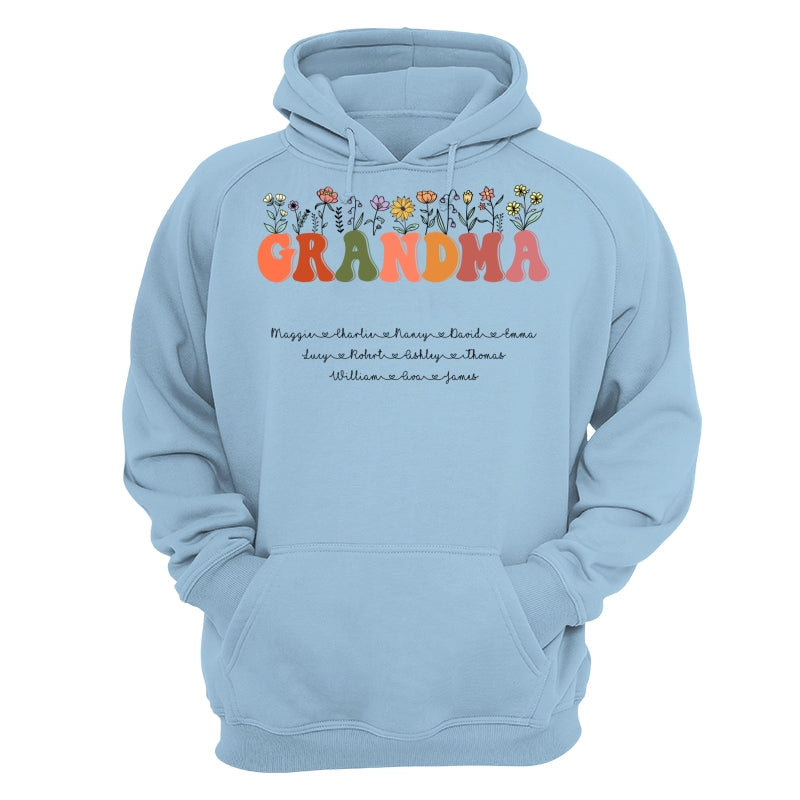 Grandma Floral Summer Vibe Grandkids Name Personalized Shirt