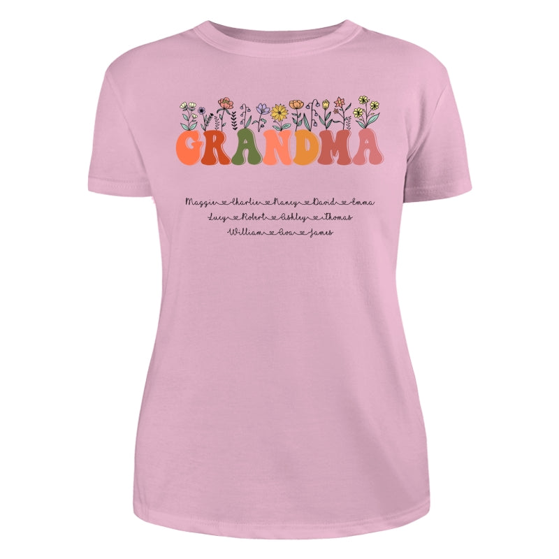 Grandma Floral Summer Vibe Grandkids Name Personalized Shirt