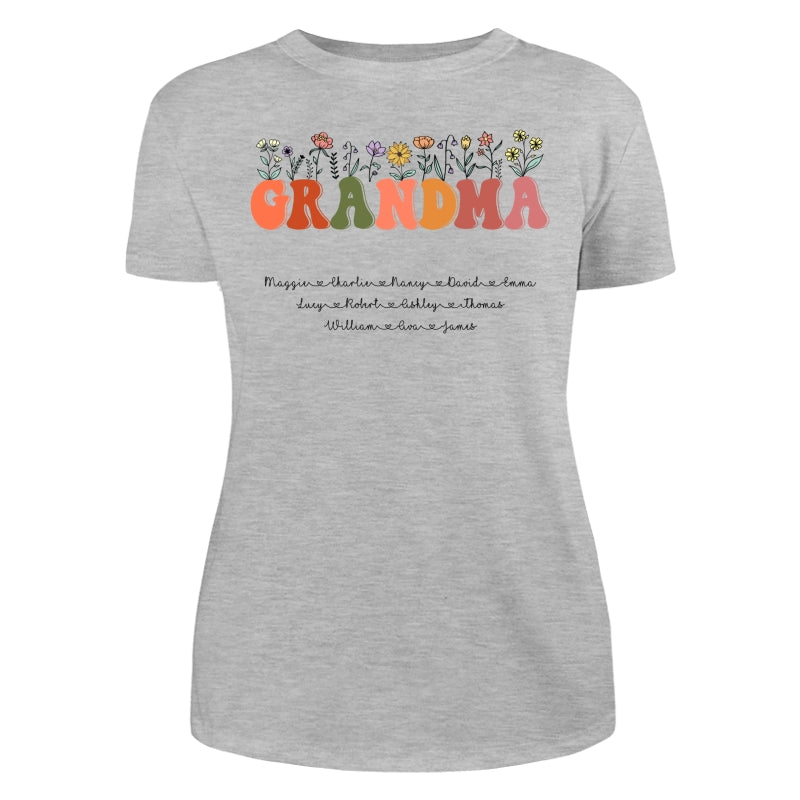 Grandma Floral Summer Vibe Grandkids Name Personalized Shirt