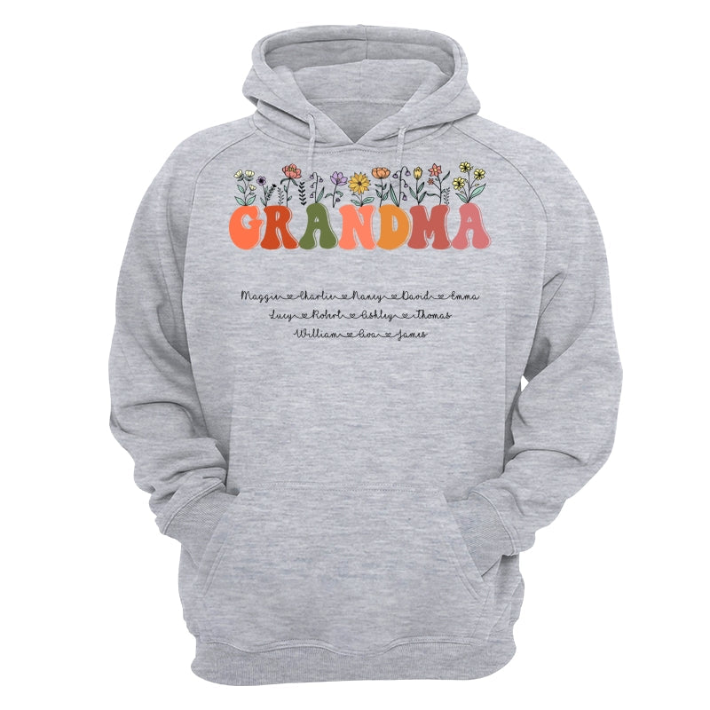 Grandma Floral Summer Vibe Grandkids Name Personalized Shirt