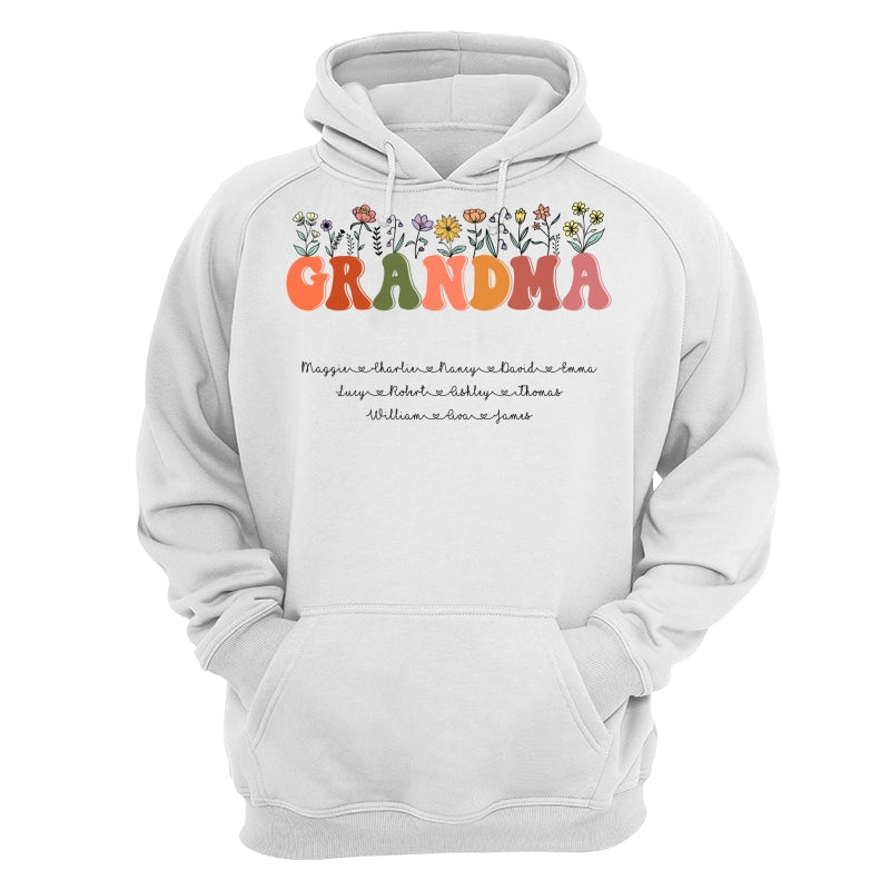 Grandma Floral Summer Vibe Grandkids Name Personalized Shirt