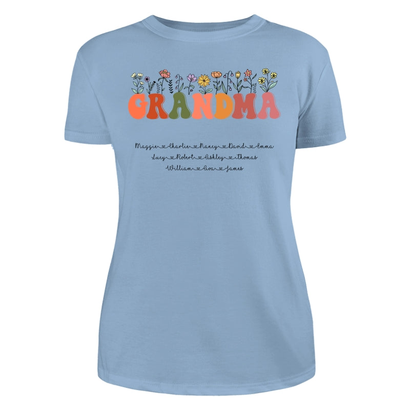 Grandma Floral Summer Vibe Grandkids Name Personalized Shirt