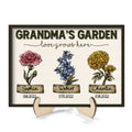 Grandma Garden Love Grows Here Grandkids Birth Flower Name and Birthday Personalized 2-Layer Wooden Plaque