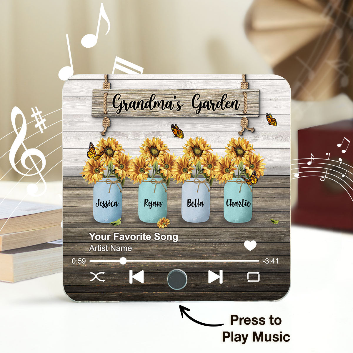 Grandma Garden Sunflower Vase Personalized Music Fridge Magnet, Heartfelt Gift for Grandma, Mom