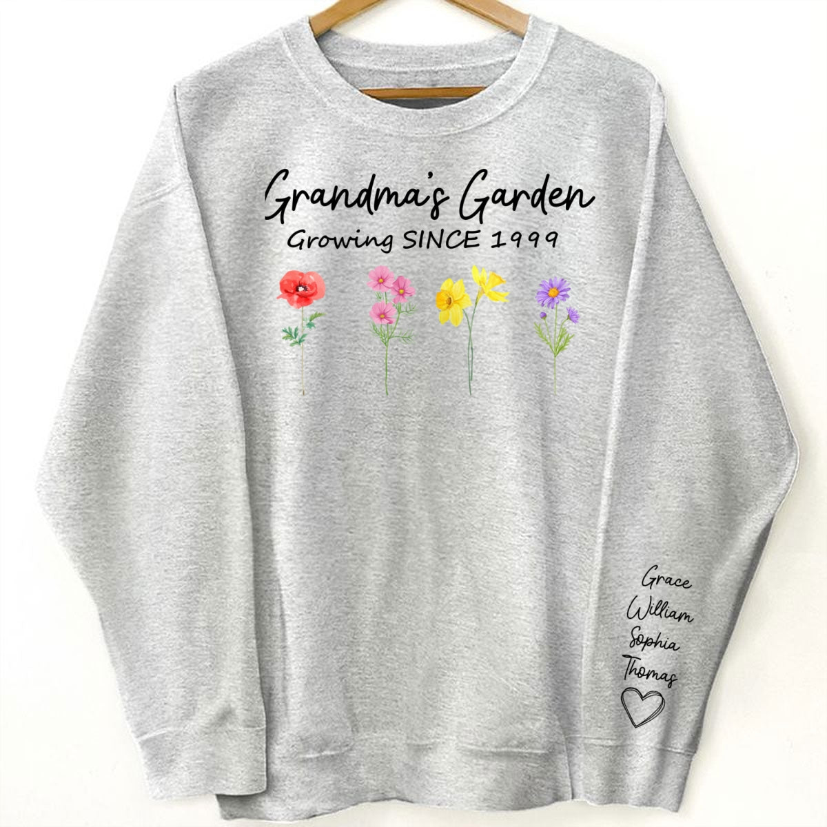 Grandma Garden Growing Since Custom Birth Month Flower Shirt for Grandmother, Gift, Personalized Sleeve Printed Sweatshirt