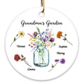 Grandma Garden Birth Month Flowers Vase Personalized Circle Ceramic Ornament, Christmas Gift for Grandma