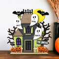 Grandma Family Haunted House Boo Flying Personalized Standing Wooden Plaque, Halloween Decor