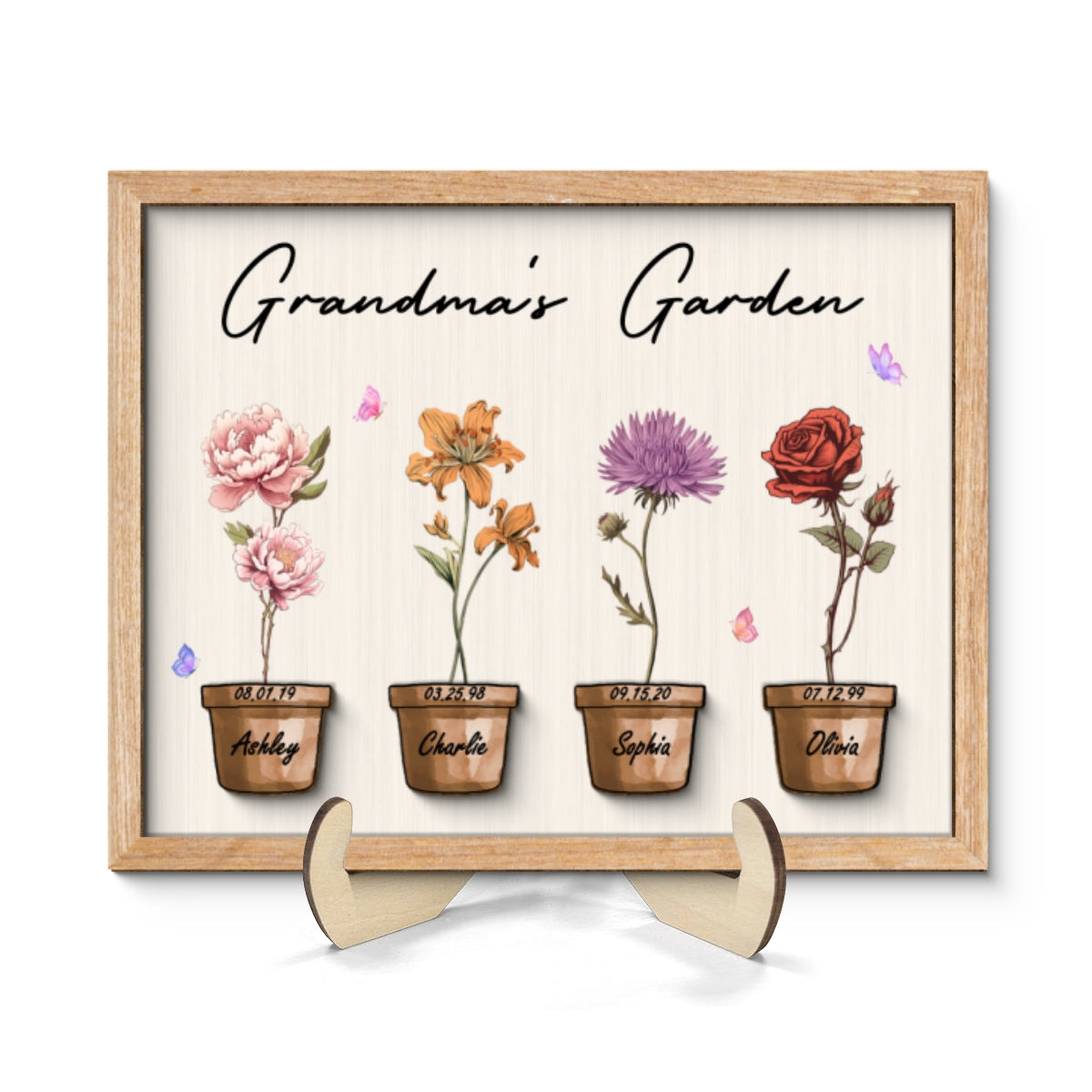 Grandma Garden Vintage Birth Month Flowers Pots Mother¡®s Day Gift Personalized 2-Layer Wooden Plaque