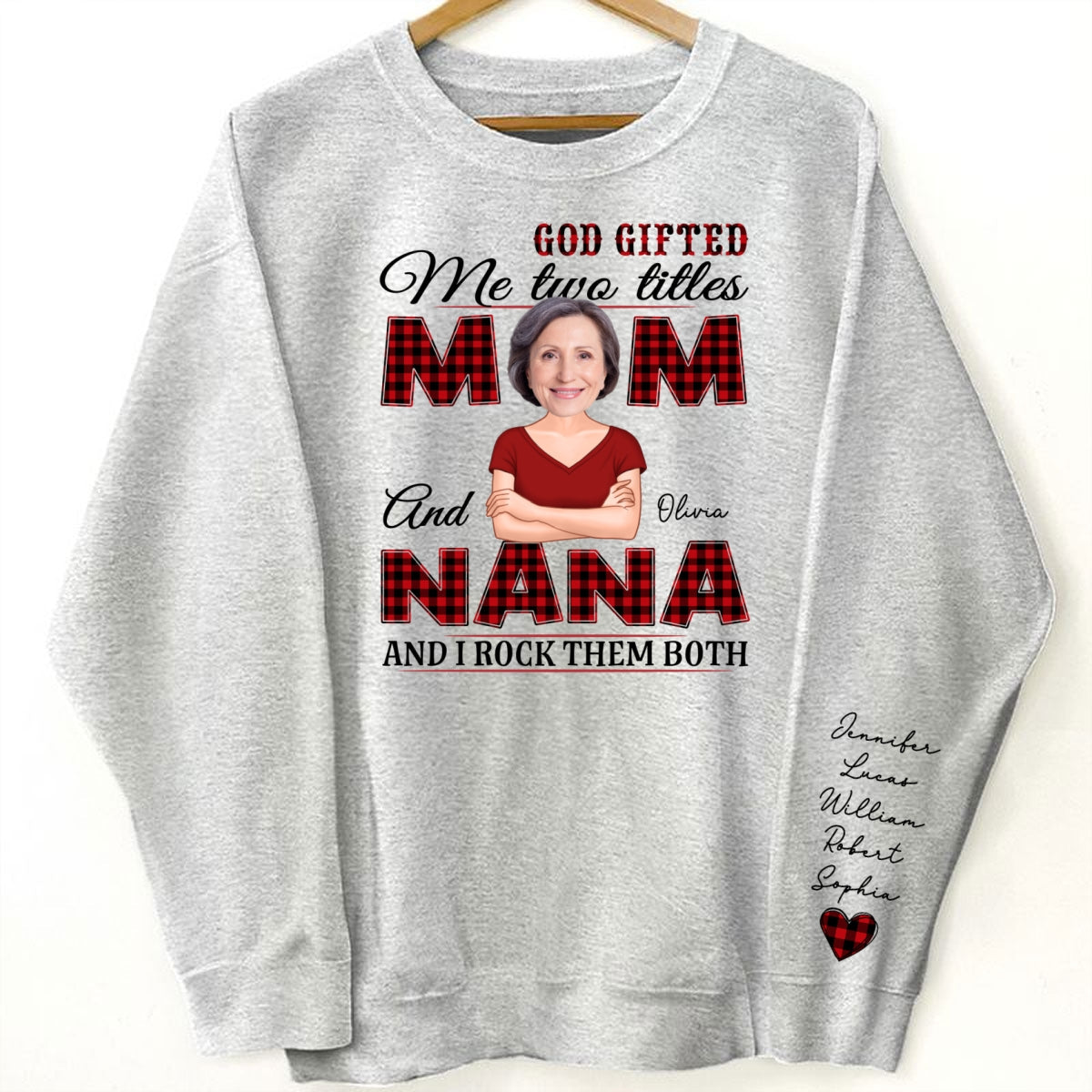Grandma God Gifted Me Two Titles Custom Photo Personalized Sleeve Printed Sweatshirt