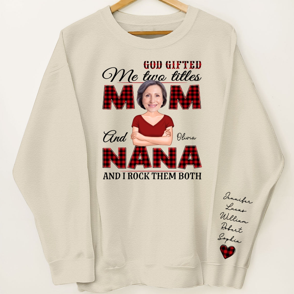Grandma God Gifted Me Two Titles Custom Photo Personalized Sleeve Printed Sweatshirt