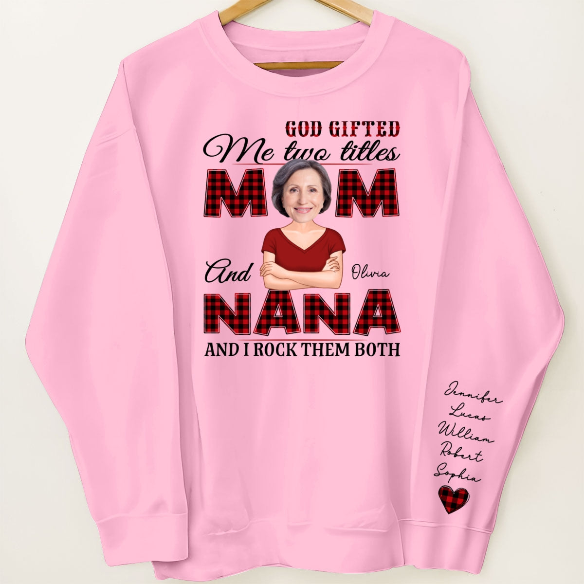 Grandma God Gifted Me Two Titles Custom Photo Personalized Sleeve Printed Sweatshirt