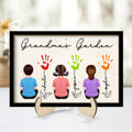 Grandma Garden Handprints Kids Sitting Back View Personalized 2-layer Wooden Plaque